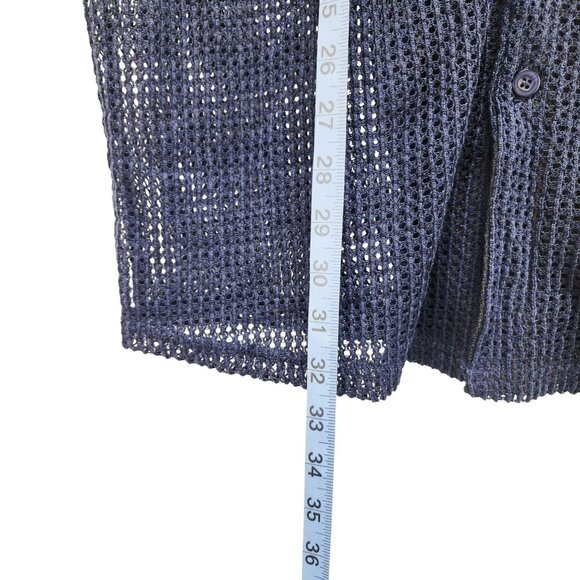 Mens Navy Blue Mesh Button-Up Shirt By URRU Size L Short Sleeve Lightweight - Picture 6 of 10